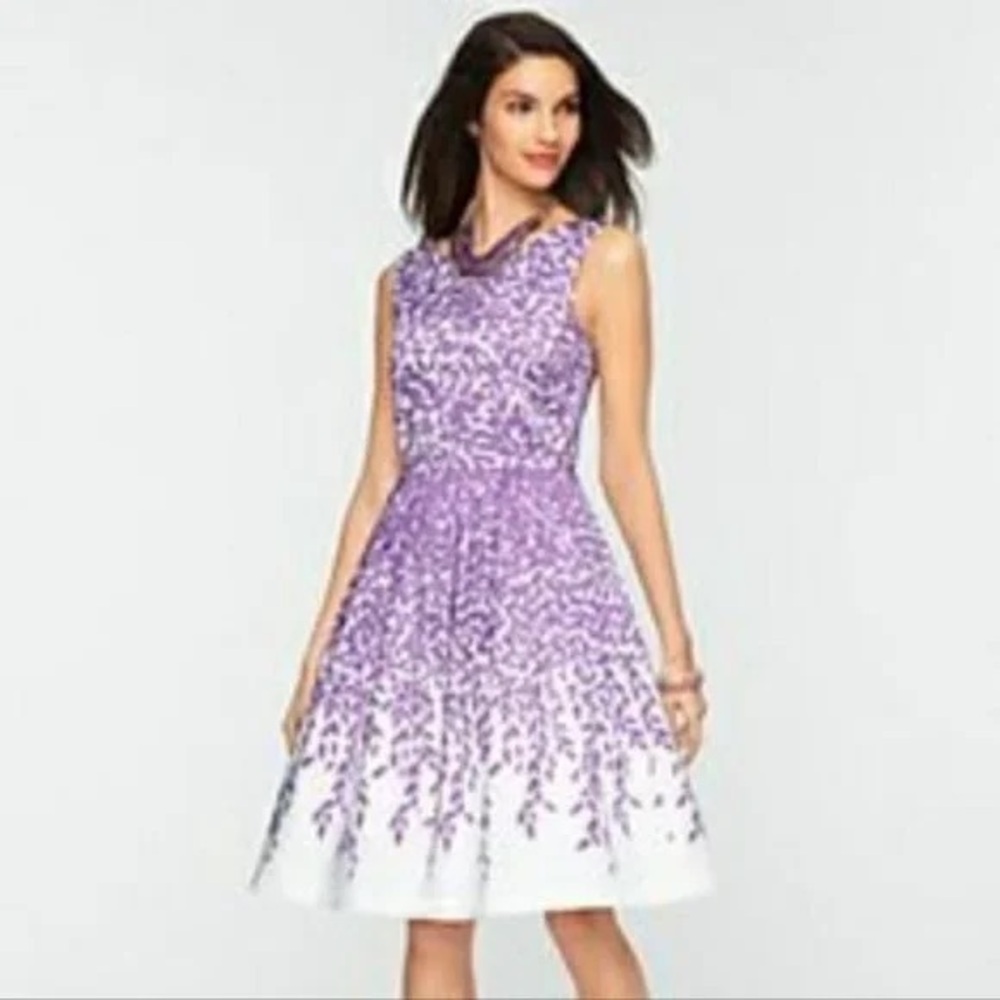 Talbots Sleeveless Purple Floral Dress Sz 8 and Matching Cardigan Sz M -LIKE NEW